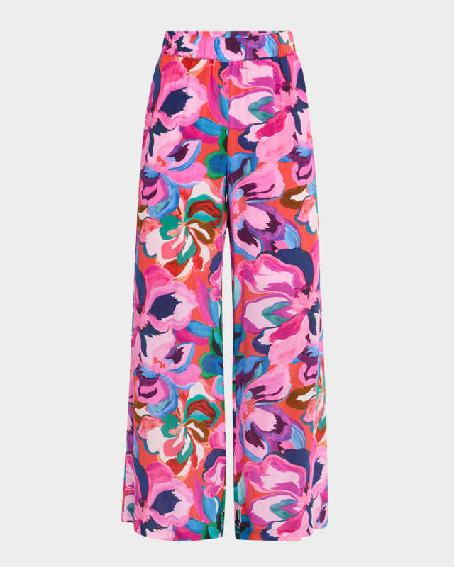 Floral-Print Silk Pants
